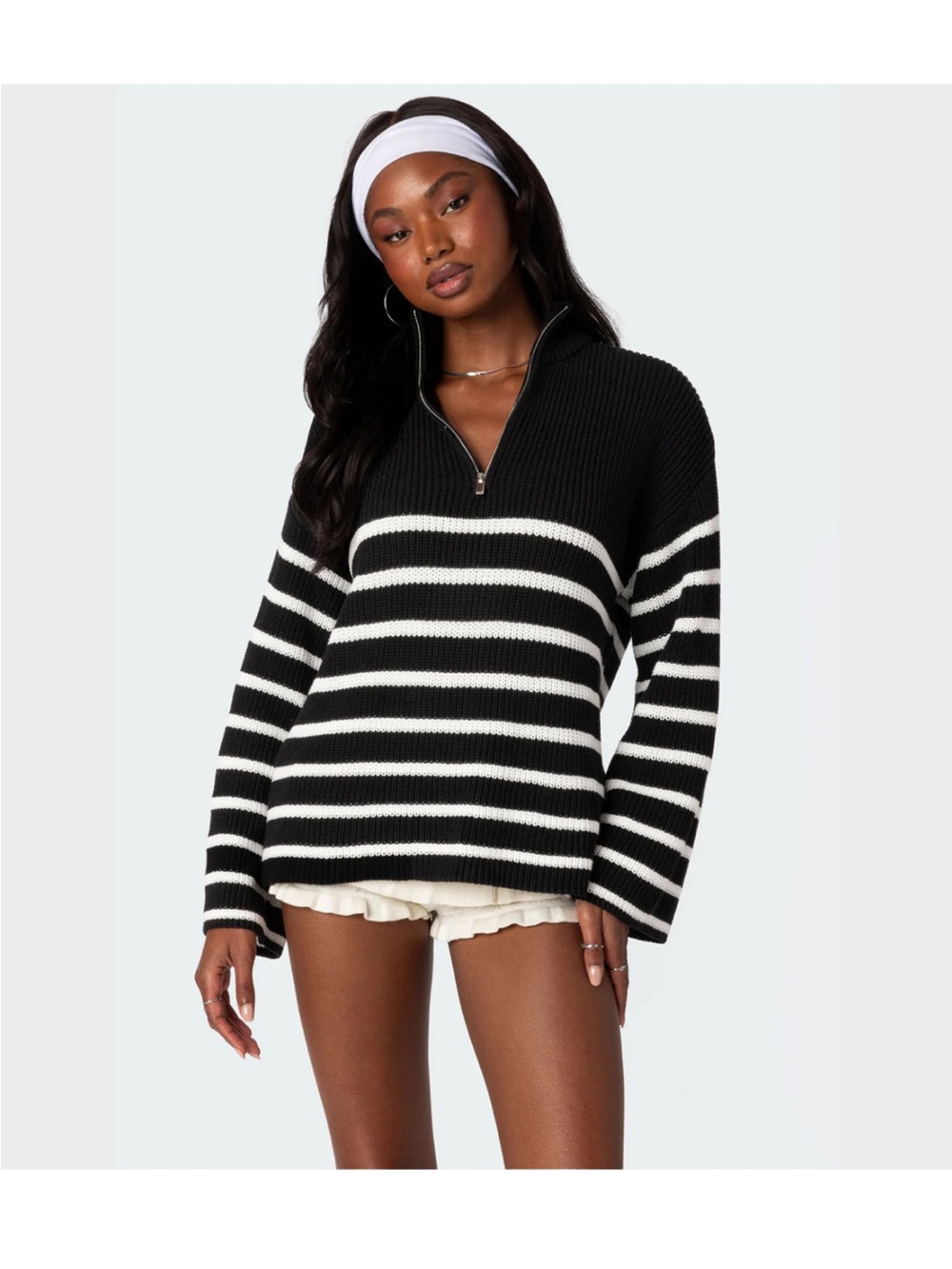 Edikted Black & White Oversized Quarter Zip Sweater Size S